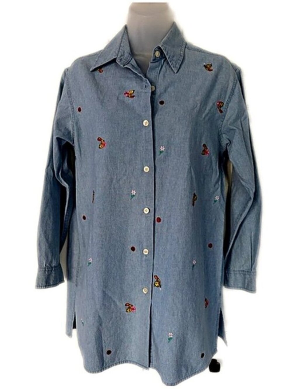 WB Warner Bros. Looney Tunes Tweety Bird Button Up Chambray Blouse Shirt size XS